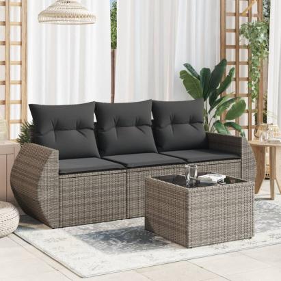 Set canapea de grădină cu perne, 4 piese, gri, poliratan GartenMobel Dekor