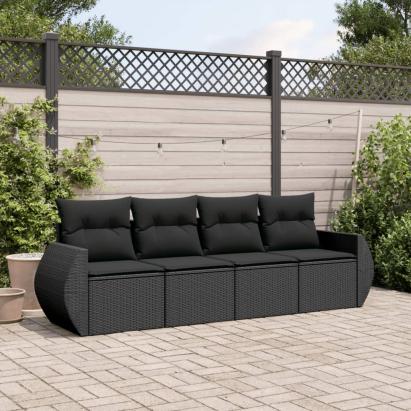Set mobilier de grădină cu perne, 4 piese, negru, poliratan GartenMobel Dekor