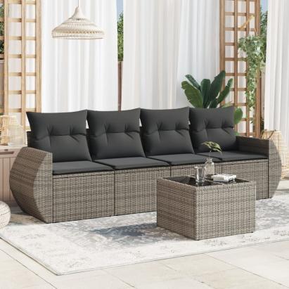 Set canapea de grădină cu perne, 5 piese, gri, poliratan GartenMobel Dekor