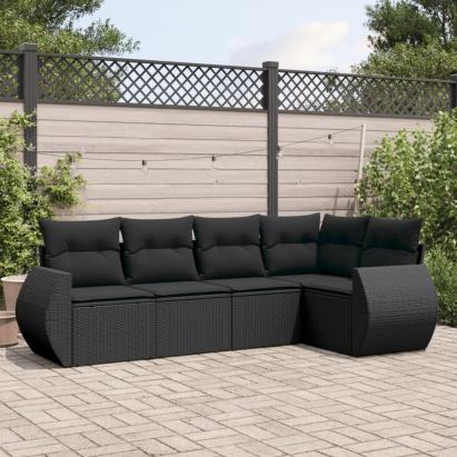 Set mobilier de grădină cu perne, 5 piese, negru, poliratan GartenMobel Dekor