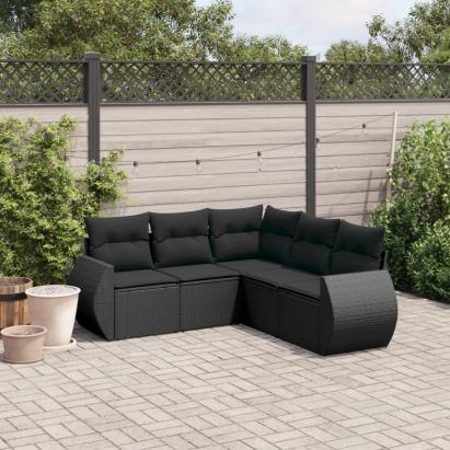 Set mobilier de grădină cu perne, 5 piese, negru, poliratan GartenMobel Dekor