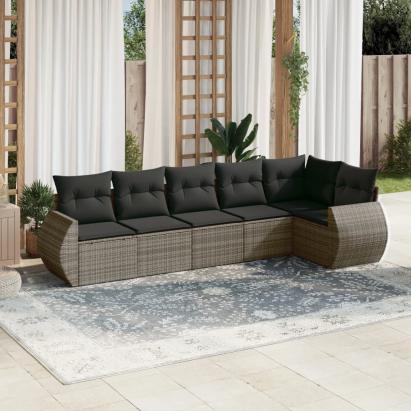 Set mobilier grădină cu perne, 6 piese, gri, poliratan GartenMobel Dekor