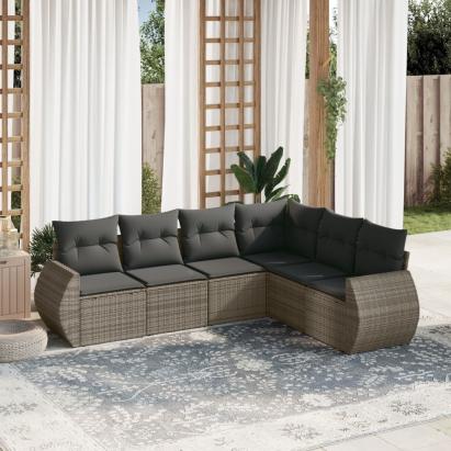 Set mobilier grădină cu perne, 6 piese, gri, poliratan GartenMobel Dekor