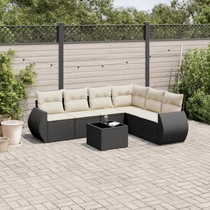 Set canapele de grădină cu perne, 7 piese, negru, poliratan GartenMobel Dekor