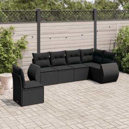 Set mobilier de grădină cu perne, 6 piese, negru, poliratan GartenMobel Dekor