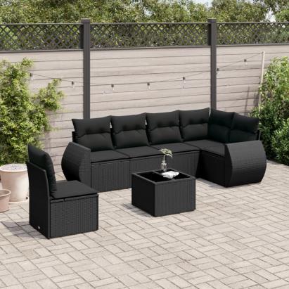 Set canapele de grădină cu perne, 7 piese, negru, poliratan GartenMobel Dekor