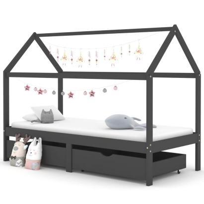 Cadru pat copii cu sertare gri închis 90x200 cm lemn masiv pin GartenMobel Dekor