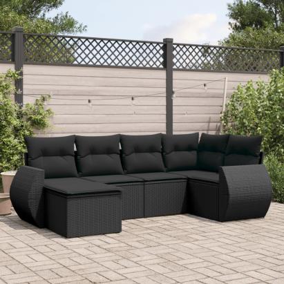 Set mobilier de grădină cu perne, 6 piese, negru, poliratan GartenMobel Dekor