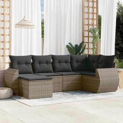 Set mobilier grădină cu perne, 6 piese, gri, poliratan GartenMobel Dekor