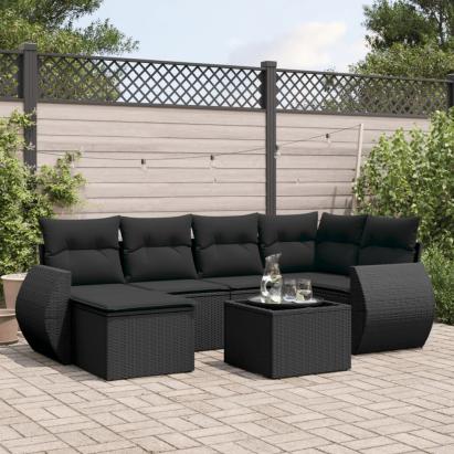 Set canapele de grădină cu perne, 7 piese, negru, poliratan GartenMobel Dekor