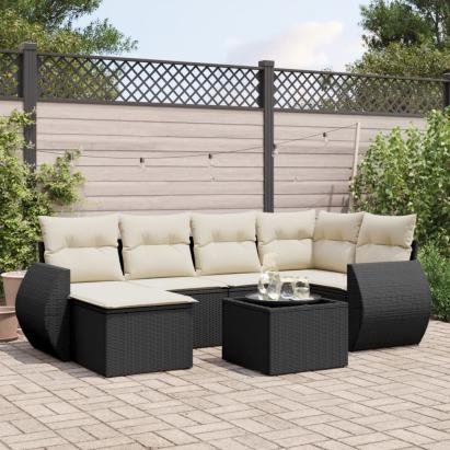 Set canapele de grădină cu perne, 7 piese, negru, poliratan GartenMobel Dekor
