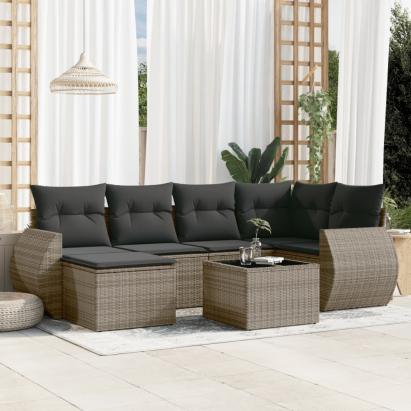 Set canapele de grădină, 7 piese, cu perne, gri, poliratan GartenMobel Dekor