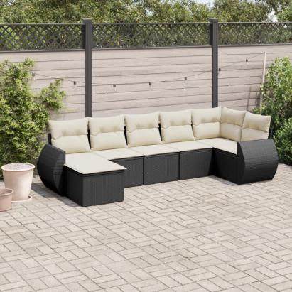 Set canapele de grădină cu perne, 7 piese, negru, poliratan GartenMobel Dekor