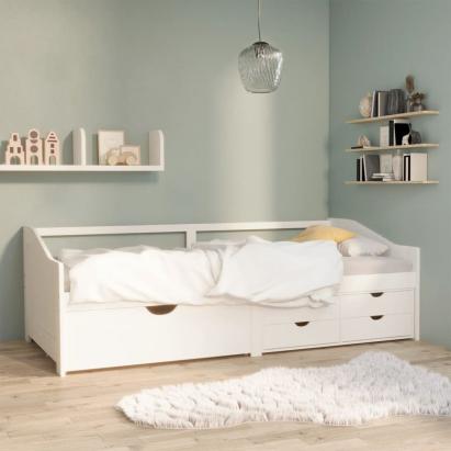 Pat de zi, 3 locuri, cu sertare, alb, 90x200 cm, lemn masiv pin GartenMobel Dekor