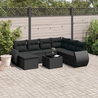 Set mobilier de grădină cu perne, 8 piese, negru, poliratan GartenMobel Dekor