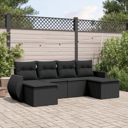 Set mobilier de grădină cu perne, 6 piese, negru, poliratan GartenMobel Dekor