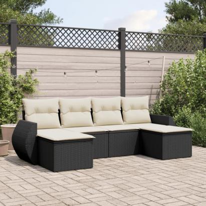 Set mobilier de grădină cu perne, 6 piese, negru, poliratan GartenMobel Dekor