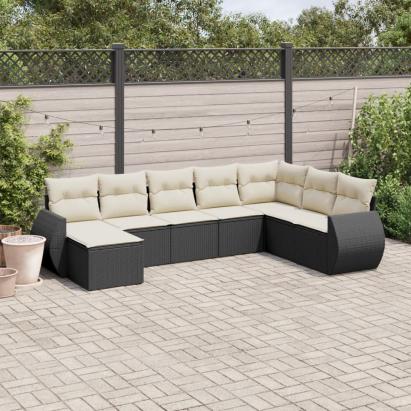 Set mobilier de grădină cu perne, 8 piese, negru, poliratan GartenMobel Dekor