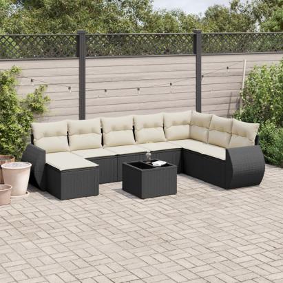 Set mobilier de grădină cu perne, 9 piese, negru, poliratan GartenMobel Dekor