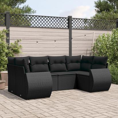 Set mobilier de grădină cu perne, 6 piese, negru, poliratan GartenMobel Dekor