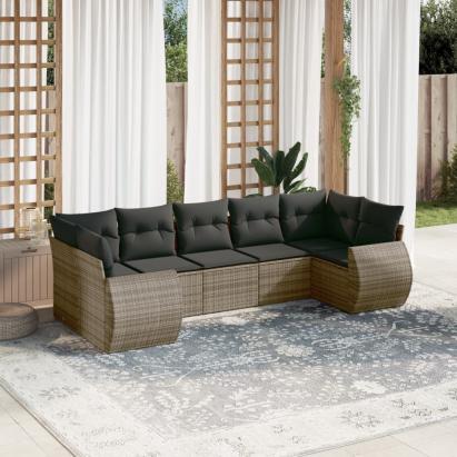 Set canapele de grădină, 7 piese, cu perne, gri, poliratan GartenMobel Dekor