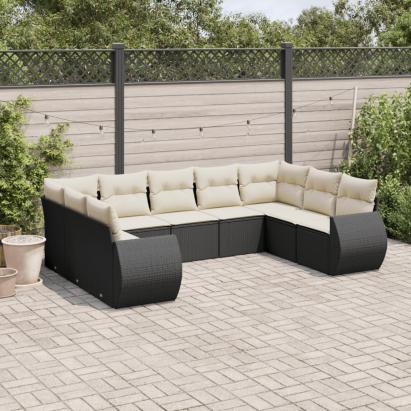Set mobilier de grădină cu perne, 9 piese, negru, poliratan GartenMobel Dekor