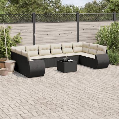 Set canapele de grădină cu perne, 11 piese, negru, poliratan GartenMobel Dekor