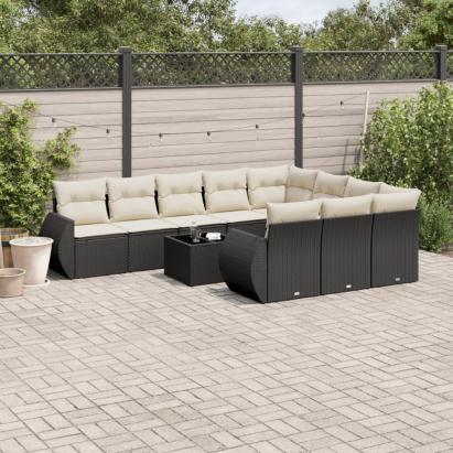 Set canapele de grădină cu perne, 11 piese, negru, poliratan GartenMobel Dekor