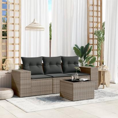 Set canapea de grădină cu perne, 4 piese, gri, poliratan GartenMobel Dekor
