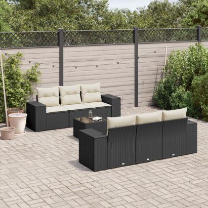 Set canapele de grădină cu perne, 7 piese, negru, poliratan GartenMobel Dekor