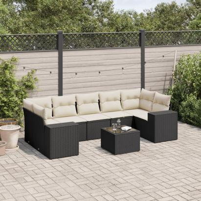 Set mobilier de grădină cu perne, 8 piese, negru, poliratan GartenMobel Dekor