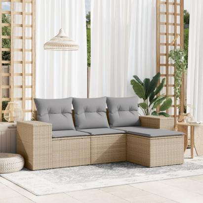 Set canapele de grădină, 4 piese, cu perne, bej, poliratan GartenMobel Dekor