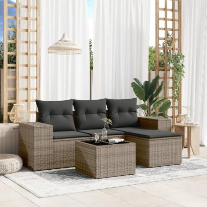 Set canapea de grădină cu perne, 5 piese, gri, poliratan GartenMobel Dekor