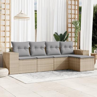 Set canapele de grădină cu perne, 5 piese, bej, poliratan GartenMobel Dekor