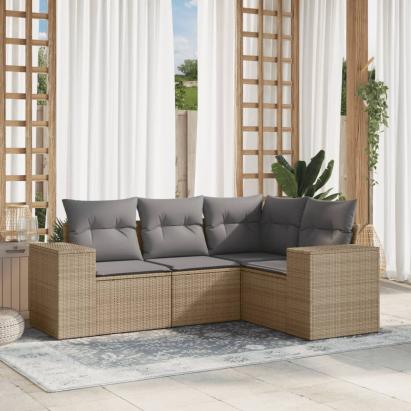 Set canapele de grădină, 4 piese, cu perne, bej, poliratan GartenMobel Dekor