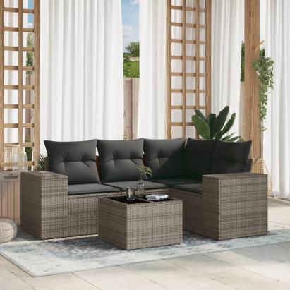 Set canapea de grădină cu perne, 5 piese, gri, poliratan GartenMobel Dekor