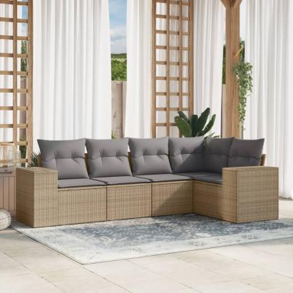 Set canapele de grădină cu perne, 5 piese, bej, poliratan GartenMobel Dekor