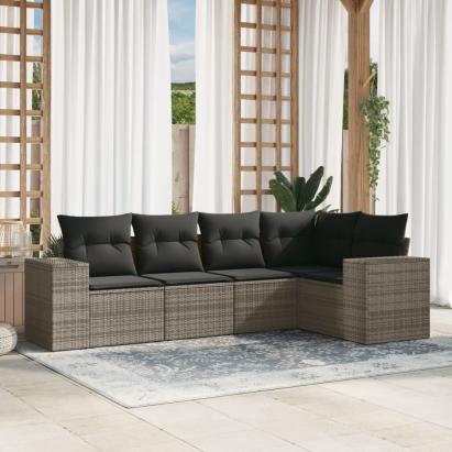 Set canapea de grădină cu perne, 5 piese, gri, poliratan GartenMobel Dekor