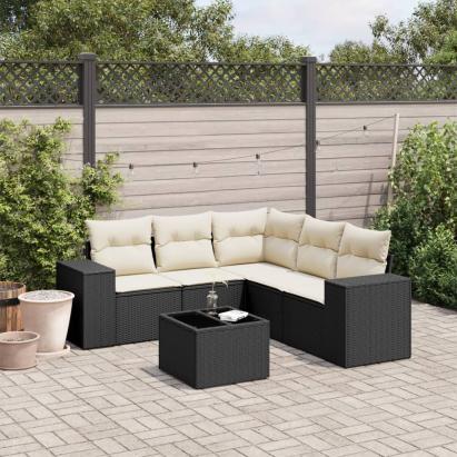Set mobilier de grădină cu perne, 6 piese, negru, poliratan GartenMobel Dekor