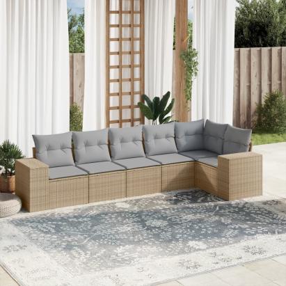 Set canapele de grădină cu perne, 6 piese, bej, poliratan GartenMobel Dekor