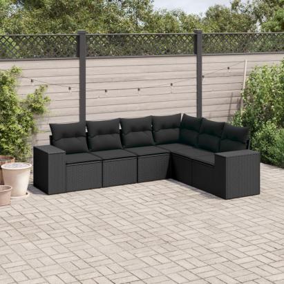 Set mobilier de grădină cu perne, 6 piese, negru, poliratan GartenMobel Dekor