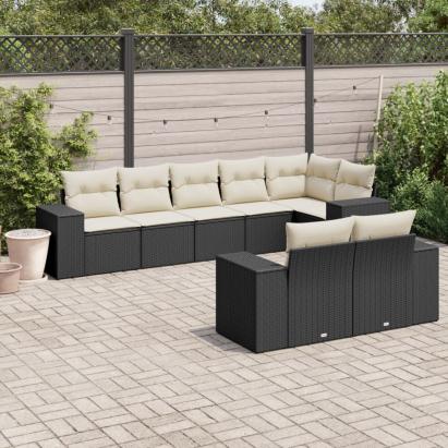Set mobilier de grădină cu perne, 8 piese, negru, poliratan GartenMobel Dekor