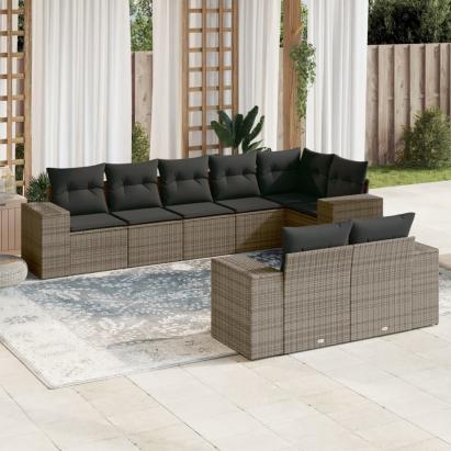 Set canapele de grădină cu perne, 8 piese, gri, poliratan GartenMobel Dekor