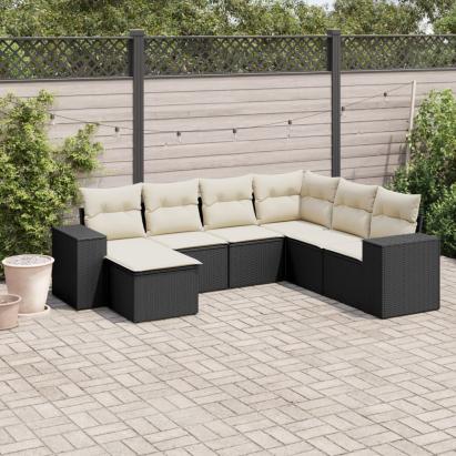 Set canapele de grădină cu perne, 7 piese, negru, poliratan GartenMobel Dekor