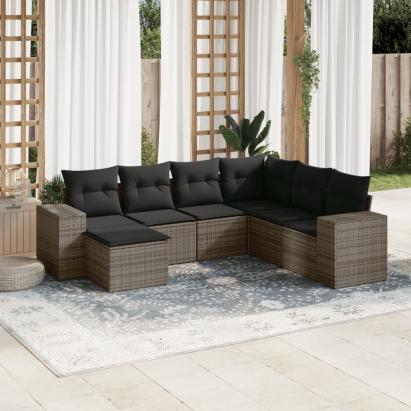 Set canapele de grădină, 7 piese, cu perne, gri, poliratan GartenMobel Dekor