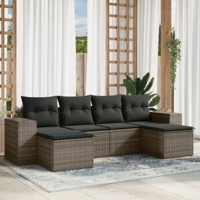 Set mobilier grădină cu perne, 6 piese, gri, poliratan GartenMobel Dekor