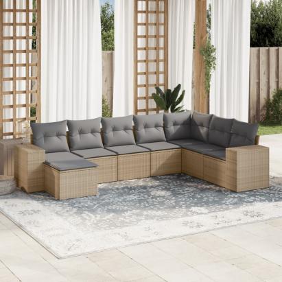 Set canapele de grădină, 8 piese, cu perne, bej, poliratan GartenMobel Dekor