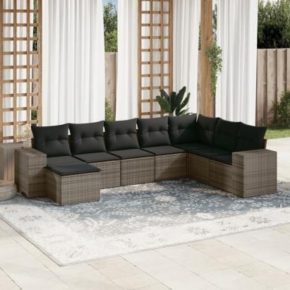 Set canapele de grădină cu perne, 8 piese, gri, poliratan GartenMobel Dekor