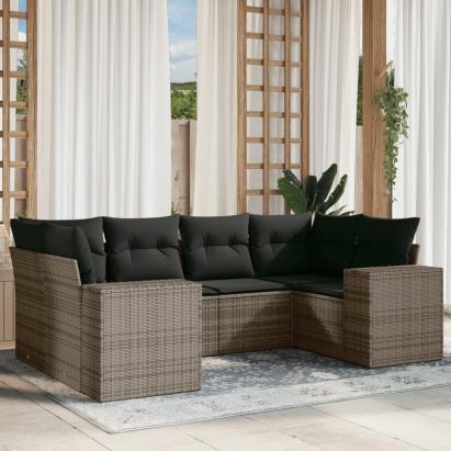 Set mobilier grădină cu perne, 6 piese, gri, poliratan GartenMobel Dekor