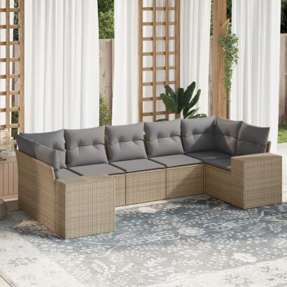 Set canapele de grădină, 7 piese, cu perne, bej, poliratan GartenMobel Dekor